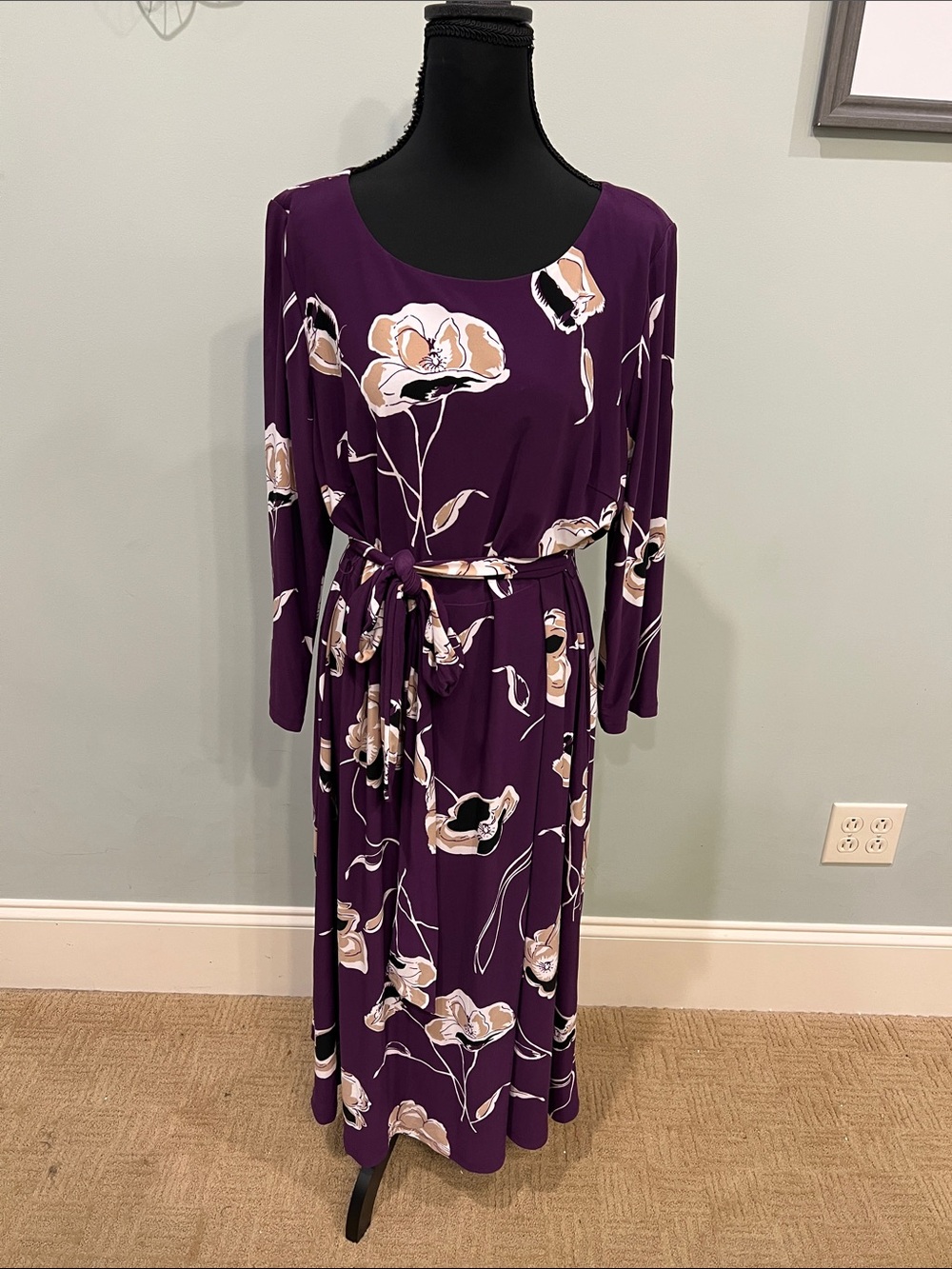 Floral Tie-Waist Plum Maxi Dress